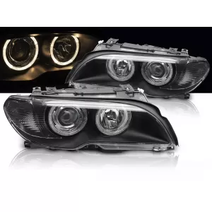 XENON HEADLIGHTS ANGEL EYES BLACK fits BMW E46 03-06 COUPE CABRIO
