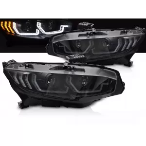 HEADLIGHTS BLACK DRL SEQ fits HONDA CIVIC X 16-21