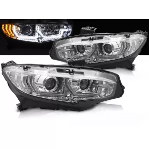 HEADLIGHTS CHROME DRL SEQ fits HONDA CIVIC X 16-21