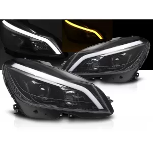HEADLIGHTS TUBE LED GLOSSY BLACK SEQ DRL fits MERCEDES W204 11-14