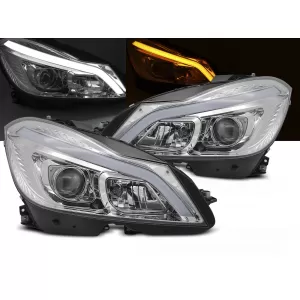 HEADLIGHTS TUBE LED CHROME SEQ DRL fits MERCEDES W204 11-14