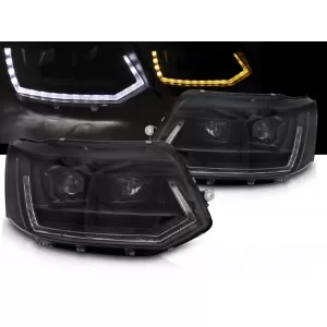 FULL LED HEADLIGHTS TUBE LIGHT T6 LOOK BLACK DRL SEQ fits VW T5 10-15