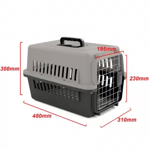 Tier Reise Auto Transportbox mit Tür für Hund Katze usw. Grau Schwarz 30x48x31cm-image-6277247