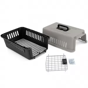 Tier Reise Auto Transportbox mit Tür für Hund Katze usw. Grau Schwarz 30x48x31cm-image-6277248