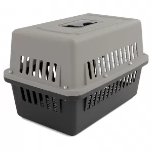 Tier Reise Auto Transportbox mit Tür für Hund Katze usw. Grau Schwarz 30x48x31cm-image-6277251