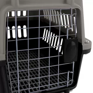 Tier Reise Auto Transportbox mit Tür für Hund Katze usw. Grau Schwarz 30x48x31cm-image-6277253
