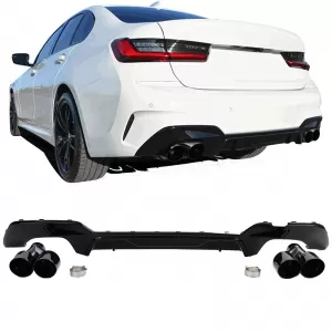 image-0-Diffúzor + dupla kipufogóvég jobb bal fekete BMW 3-as G20 G21 318 320