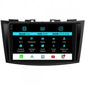 Dedicated Navigation suitable for Suzuki Swift (2003 - 2010), QuadCore, 9 Inch, 4Gb Ram, 64Gb Storage, Android Auto, Carplay - NAVCAS6030627