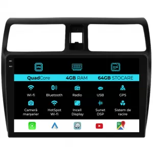 Dedicated Navigation suitable for Suzuki Swift (2003 - 2010), QuadCore, 10 Inch, 4Gb Ram, 64Gb Storage, Android Auto, Carplay - NAVCAS6030667