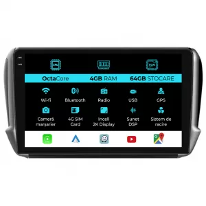 Dedicated Navigation suitable for Peugeot 2008 (2013 - 2018), 2K, 4Gb RAM, 64Gb Storage, Android Auto, Carplay - NAVCAP6030953
