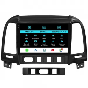 Dedicated Navigation suitable for Hyundai Santa Fe (2005-2012), 2K, 8Gb RAM, 256Gb Storage, Android Auto, Carplay - NAVCAH6031048