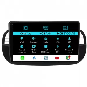 Dedicated Navigation suitable for Fiat 500 (2007 - 2015), 2K, 4Gb RAM, 64Gb Storage, Android Auto, Carplay - NAVCAF6031183