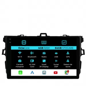 Dedicated Navigation suitable for Toyota Corolla (2006 - 2013), 2K, 4Gb RAM, 64Gb Storage, Android Auto, Carplay - NAVCAT6031227