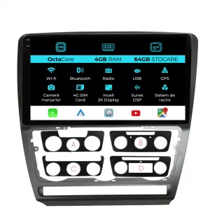 Dedicated Navigation suitable for Skoda Octavia 2 (2004 - 2013), 2K, 4Gb RAM, 64Gb Storage, Android Auto, Carplay - NAVCAS6031307