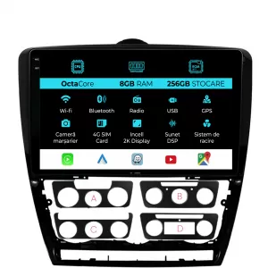 Dedicated Navigation suitable for Skoda Octavia 2 (2004 - 2013), 2K, 8Gb RAM, 256Gb Storage, Android Auto, Carplay - NAVCAS6031310