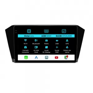 Dedicated Navigation suitable for Volkswagen Passat B8 (2015 - 2022), 2K, 4GB RAM, 64GB Storage, Android Auto, Carplay - NAVCAV6031415