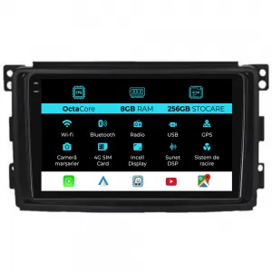 Dedicated Navigation suitable for Smart For Four (2005 - 2010), 10 Inch, 8Gb RAM, 256Gb Storage, Android Auto, Carplay - NAVCAS6032149