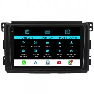 Dedicated Navigation suitable for Smart For Four (2005 - 2010), 2K, 4Gb RAM, 64Gb Storage, Android Auto, Carplay - NAVCAS6032152