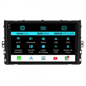 Dedicated Navigation suitable for Volkswagen Polo 2017+, 2K, 8Gb RAM, 256Gb Storage, Android Auto, Carplay - NAVCAV6032199