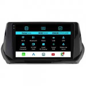 Dedicated Navigation suitable for Peugeot 208 (2019 - 2024), 2K, 8GB RAM, 256GB Storage, Android Auto, Carplay - NAVCAP6032274