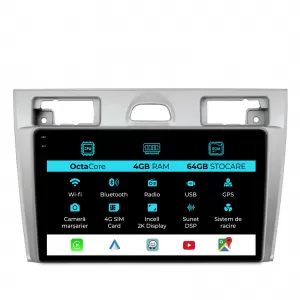 Dedicated Navigation suitable for Ford Fiesta (2004 - 2009), 2K, 4Gb RAM, 64Gb Storage, Android Auto, Carplay - NAVCAF6032421