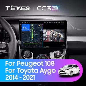Teyes CC3 2K Car Navigation suitable for Peugeot 108 2014-2021 6+128GB 10.36 QLED Octa-core 2Ghz, Android 4G Bluetooth 5.1 DSP