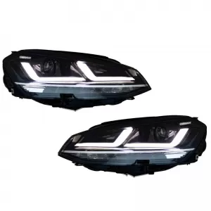 Headlights Set suitable for VW Golf VII (7) 12-17 DRL Full Led Halogen Version Black/Chrome LEDHL103-CM Osram Ledriving-image-6289915