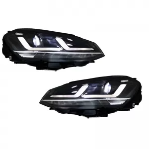 Headlights Set suitable for VW Golf VII (7) 12-17 DRL Full Led Halogen Version Black/Chrome LEDHL103-CM Osram Ledriving-image-6289918