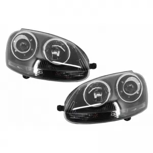 Headlights Set suitable for VW Golf V (5) 03-08 Projectors GTI / R32 Look Black H7/H7 With Motor & E-Mark Carner-image-6289937