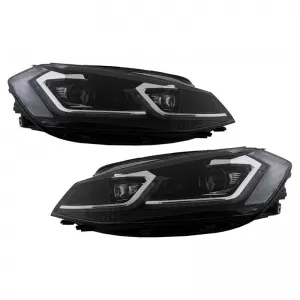 Headlights Set suitable for VW Golf VII (7) 12-17 Look 7.5 GTI Black/Silver Line H7 With Motor Carner-image-6289948