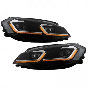 Headlights Set suitable for VW Golf VII (7) 12-17 Look 7.5 GTI Black/Silver Line H7 With Motor Carner-image-6289950