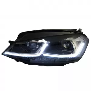 Headlights Set suitable for VW Golf VII (7) 12-17 Look 7.5 GTI Black/Silver Line H7 With Motor Carner-image-6289955