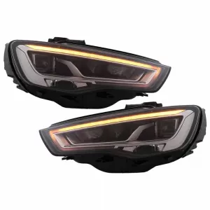 Headlights Set Suitable for Audi A3 8V 12-16 DRL Full Led & Led Signal Black H7 With Motor Carner-image-6290018