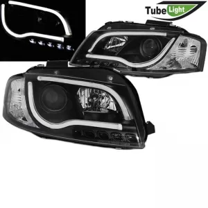 Headlights Set Suitable for Audi A3 8P 03-08 DRL & Led Tube Black H7/H1 Sonar-image-6290072