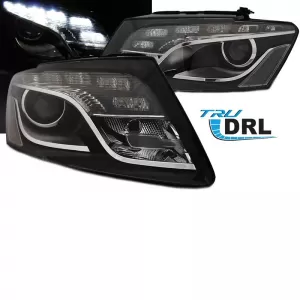 Headlights Set Suitable for Audi Q5 8R 08-12 TRU DRL Black H7 With Motor Depo-image-6290077