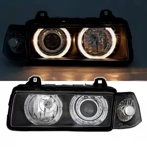 Headlights Set Suitable for BMW 3 E36 90-99 Sedan / Compact / Touring Angel Eyes Black H7/H7 Depo-image-6290086