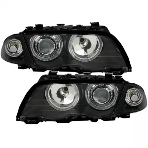 Headlights Set Suitable for BMW 3 E46 Sedan/Caravan 99-01 Angel Eyes Black H7/H7 With Motor Depo-image-6290090