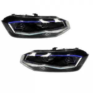 Headlights Set Suitable for VW Polo AW 17+ DRL LED Tube GTI Look Black/Silver Line Upgrade with Xenon with Motor Carrier-image-6290171