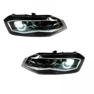 Headlights Set Suitable for VW Polo AW 17+ DRL LED Tube GTI Look Black/Silver Line Upgrade with Xenon with Motor Carrier-image-6290172