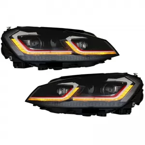 Headlights Set suitable for VW Golf VII (7) 12-17 Look 7.5 GTI Black/Red Line H7 With Motor Carner-image-6290176