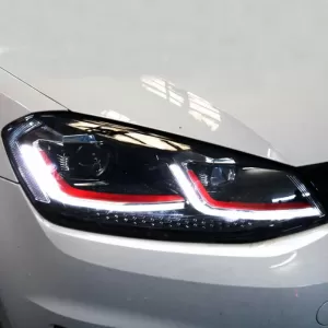 Headlights Set suitable for VW Golf VII (7) 12-17 Look 7.5 GTI Black/Red Line H7 With Motor Carner-image-6290181