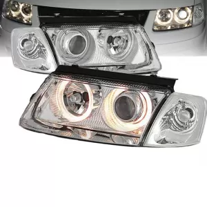 Headlights Set suitable for VW Passat 3B 96-00 Angel Eyes Chrome H7/H7 Depo-image-6290322