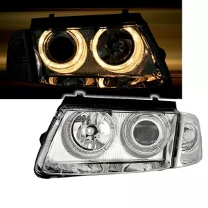 Headlights Set suitable for VW Passat 3B 96-00 Angel Eyes Chrome H7/H7 Depo-image-6290323
