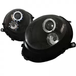 Headlights Set Suitable for Mini Cooper (R55/56/57/58/59) 06-13 Angel Eyes Black H9 With Motor JunYan-image-6290522