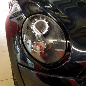 Headlights Set Suitable for Mini Cooper (R55/56/57/58/59) 06-13 Angel Eyes Black H9 With Motor JunYan-image-6290524