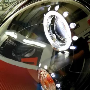 Headlights Set Suitable for Mini Cooper (R55/56/57/58/59) 06-13 Angel Eyes Black H9 With Motor JunYan-image-6290528
