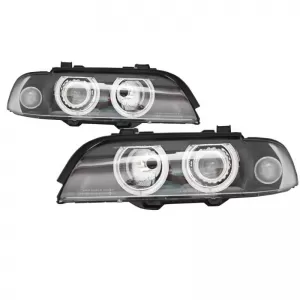Headlights Set Suitable for BMW 5 E39 95-03 Angel Eyes Facelift LCI Look Black H7/H7 Manual Carner-image-6290650