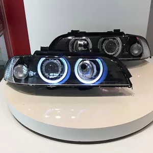 Headlights Set Suitable for BMW 5 E39 95-03 Angel Eyes Facelift LCI Look Black H7/H7 Manual Carner-image-6290651