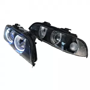 Headlights Set Suitable for BMW 5 E39 95-03 Angel Eyes Facelift LCI Look Black H7/H7 Manual Carner-image-6290652
