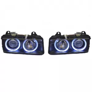 Headlights Set Suitable for BMW 3 E36 Coupe / Sedan / Compact / Touring 90-99 Angel Eyes Black H7/H7 Carner-image-6290659